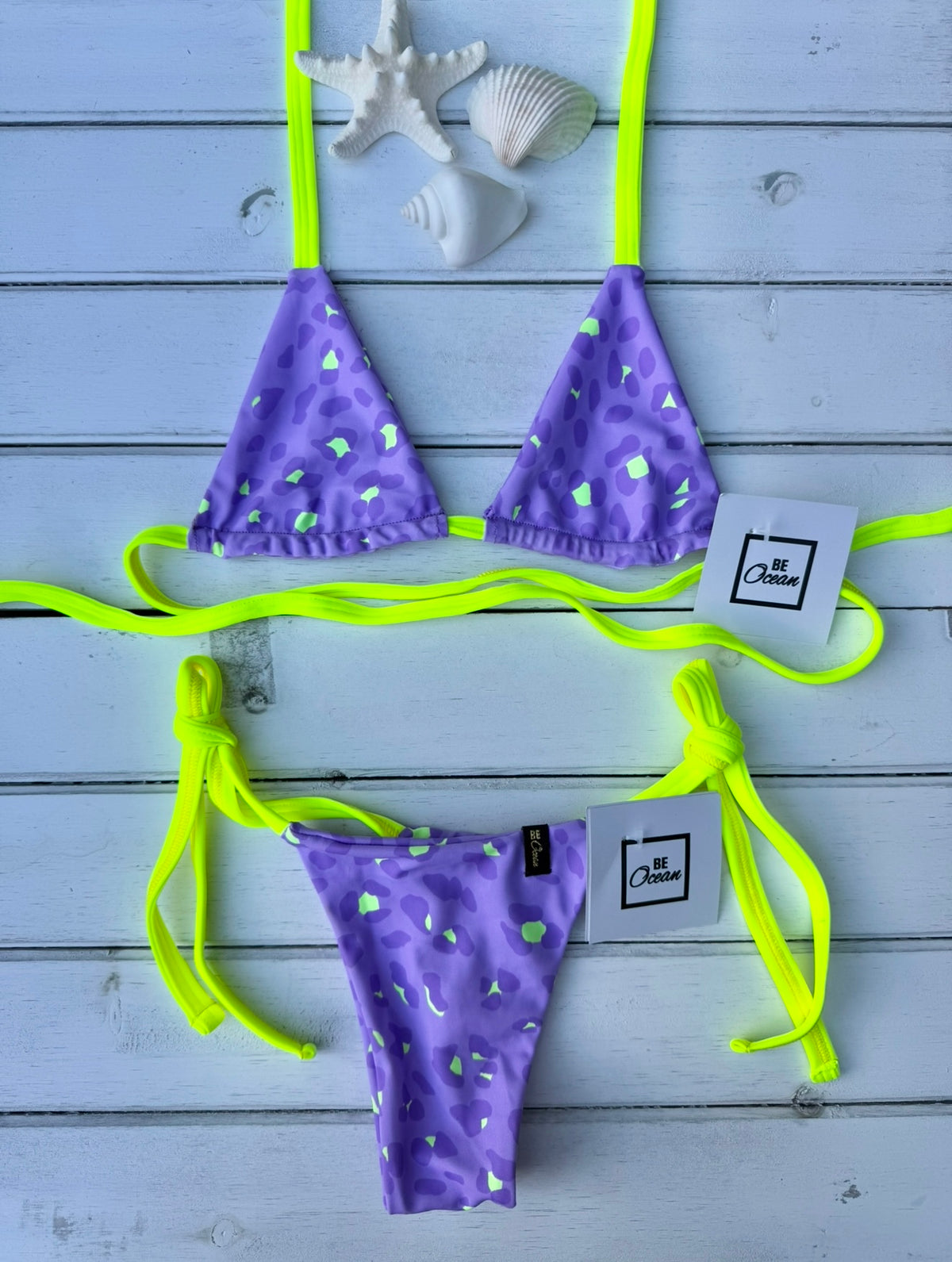 Micro Bikini One-size Thong & Non Padded Triangle Bra Set - PAMELA BIO LEOPARD