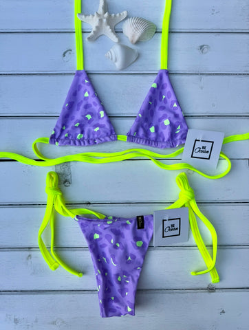 Micro Bikini One-size Thong & Non Padded Triangle Bra Set - PAMELA BIO LEOPARD