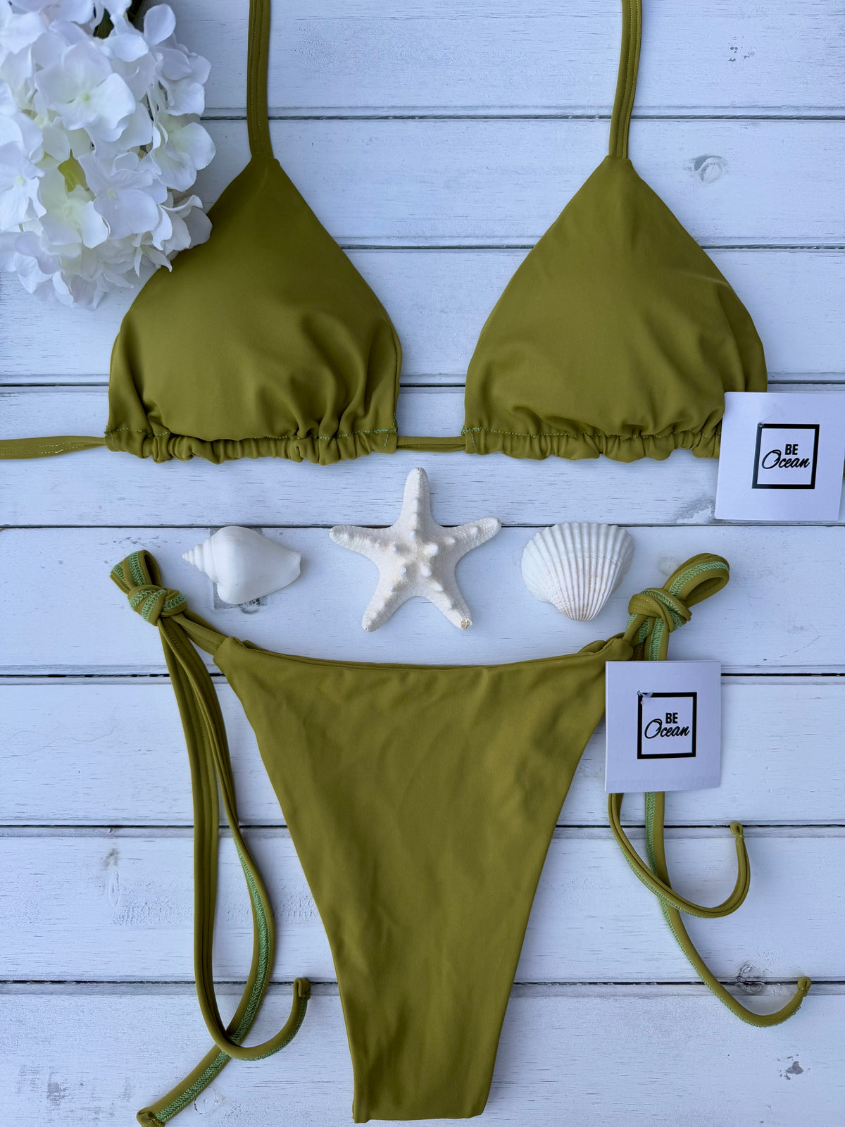 Triangle Thong & Padded Bra Bikini Set - PAMELA OLIVE GREEN