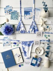 Micro Bikini One-size Thong & Non Padded Triangle Bra Set - BLUE ROSE