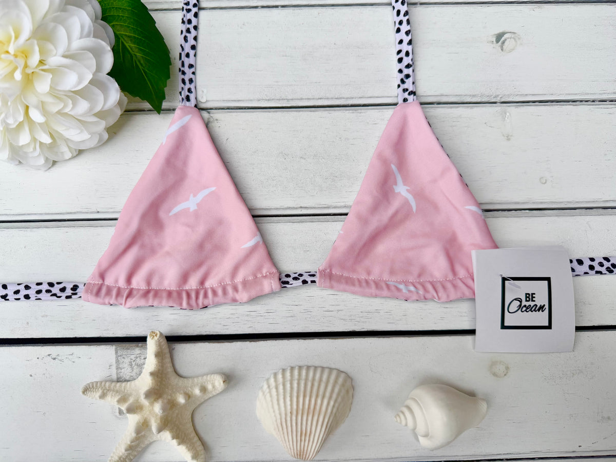 Micro Bikini One-size Thong & Non Padded Triangle Bra Reversible Set - PAMELA FREE BIRDS