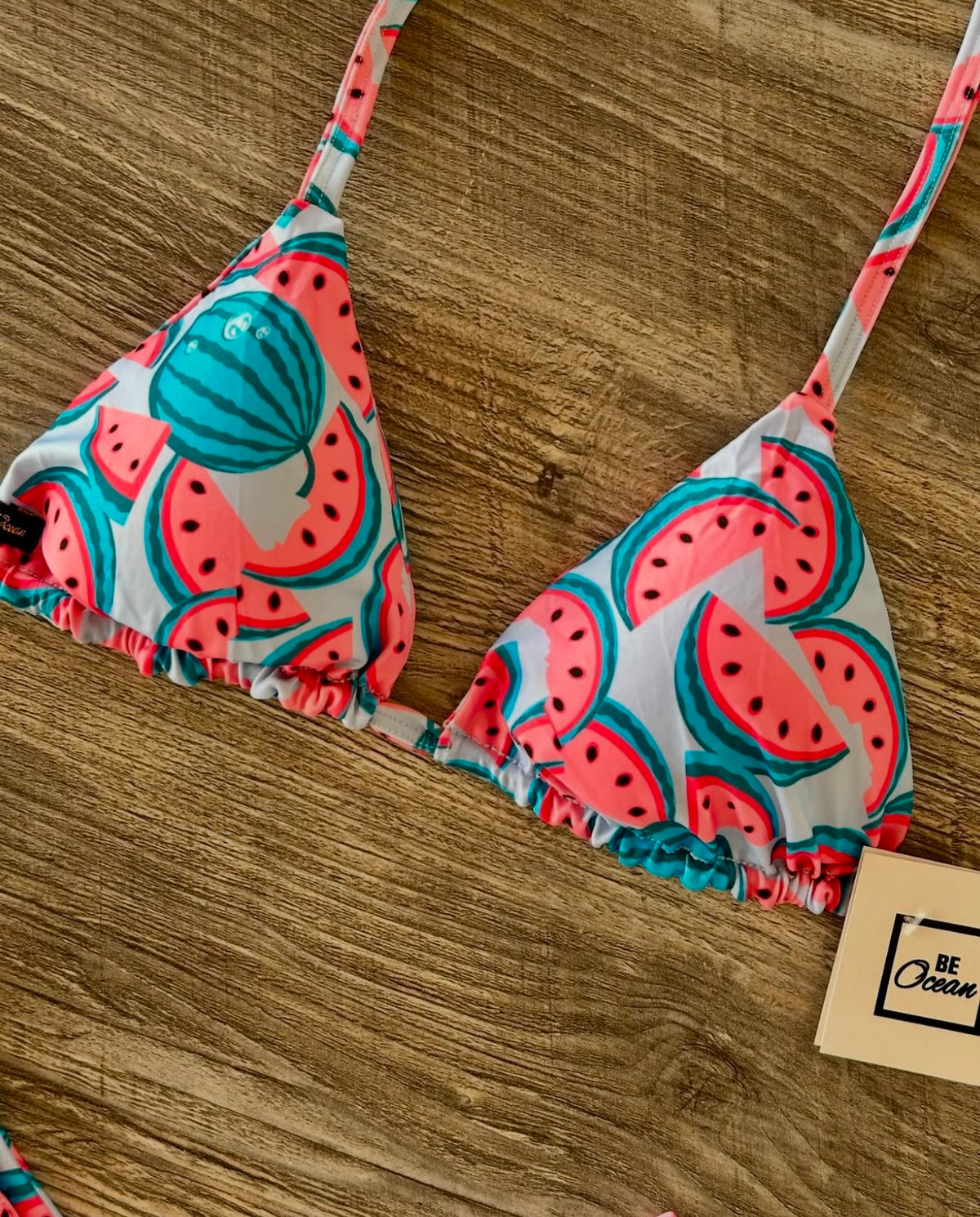 V-Cut Thong & Padded Bra Bikini Set - BLUE WATERMELON