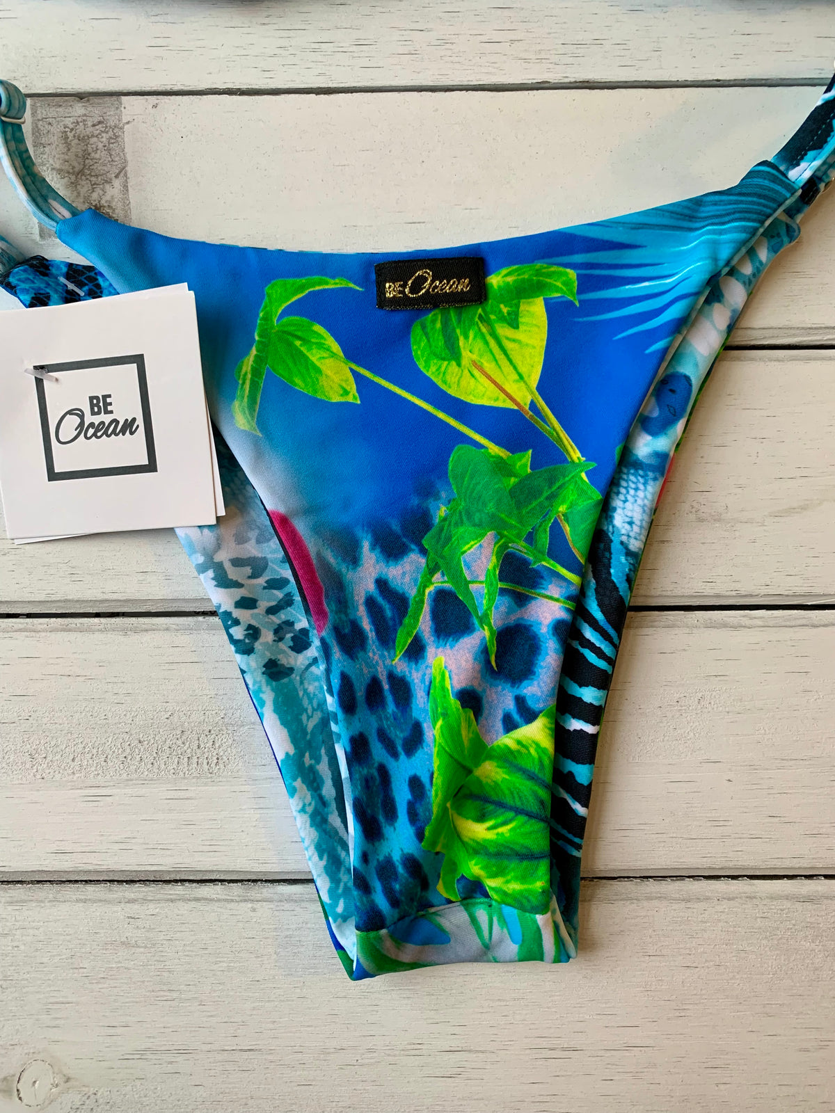 Reversible Thong & Triangle Padded Bra Bikini Set - ORCHID & LEOPARD
