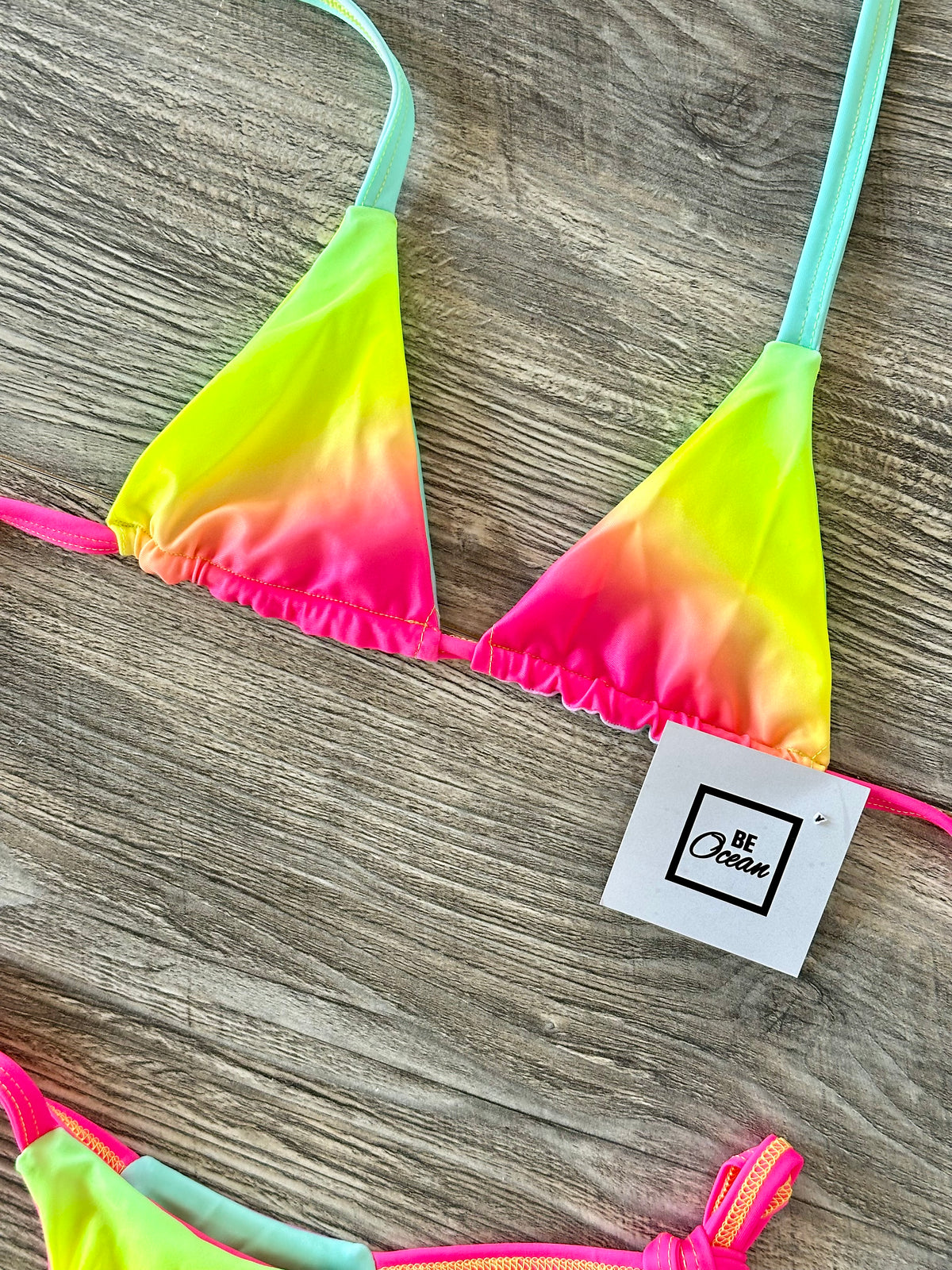 Micro Bikini One-size Thong & Non Padded Triangle Bra Set - CANDY RAINBOW