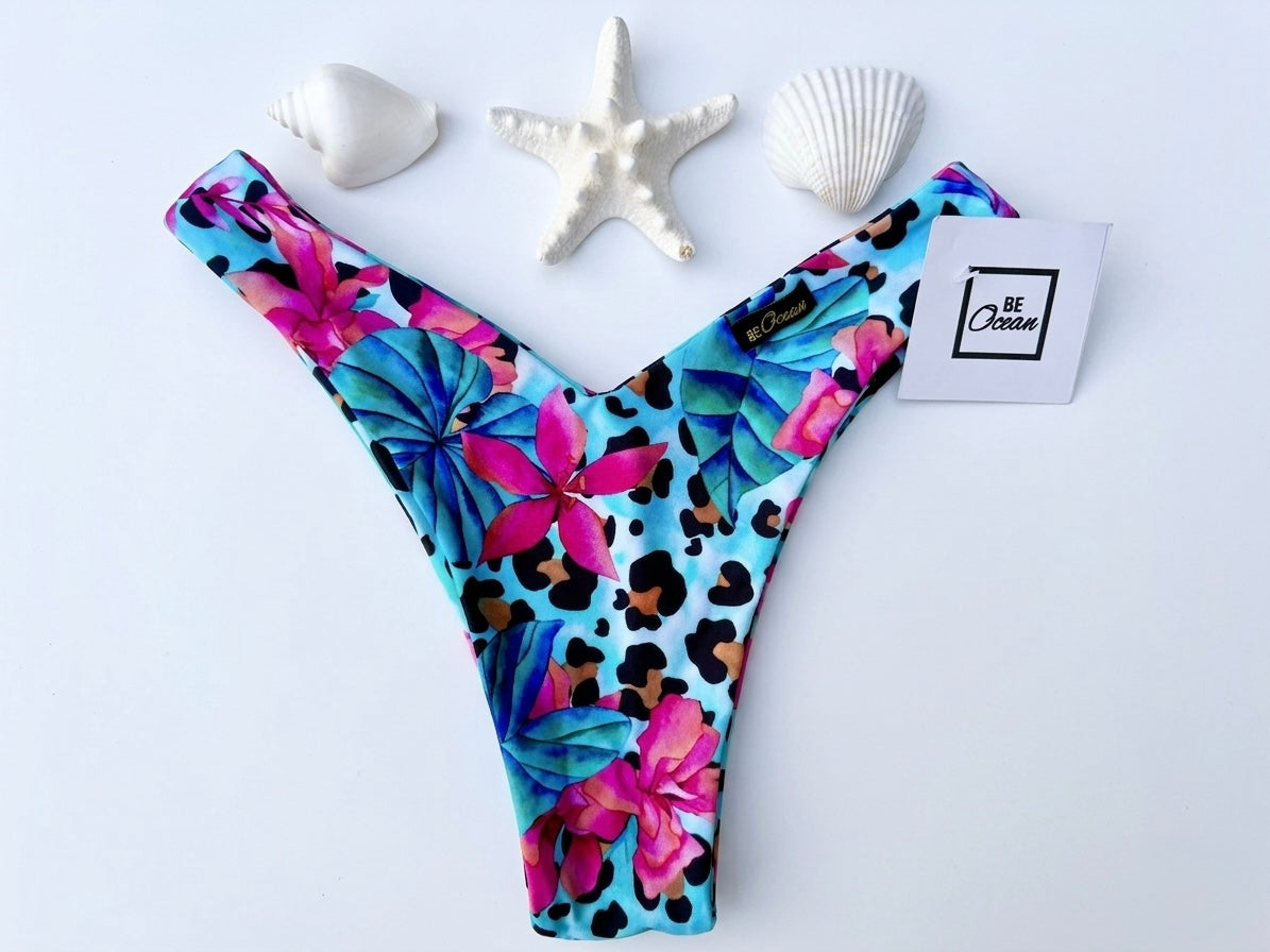 V-Cut Thong & Padded Bra Bikini Set - BLUE JAGUAR