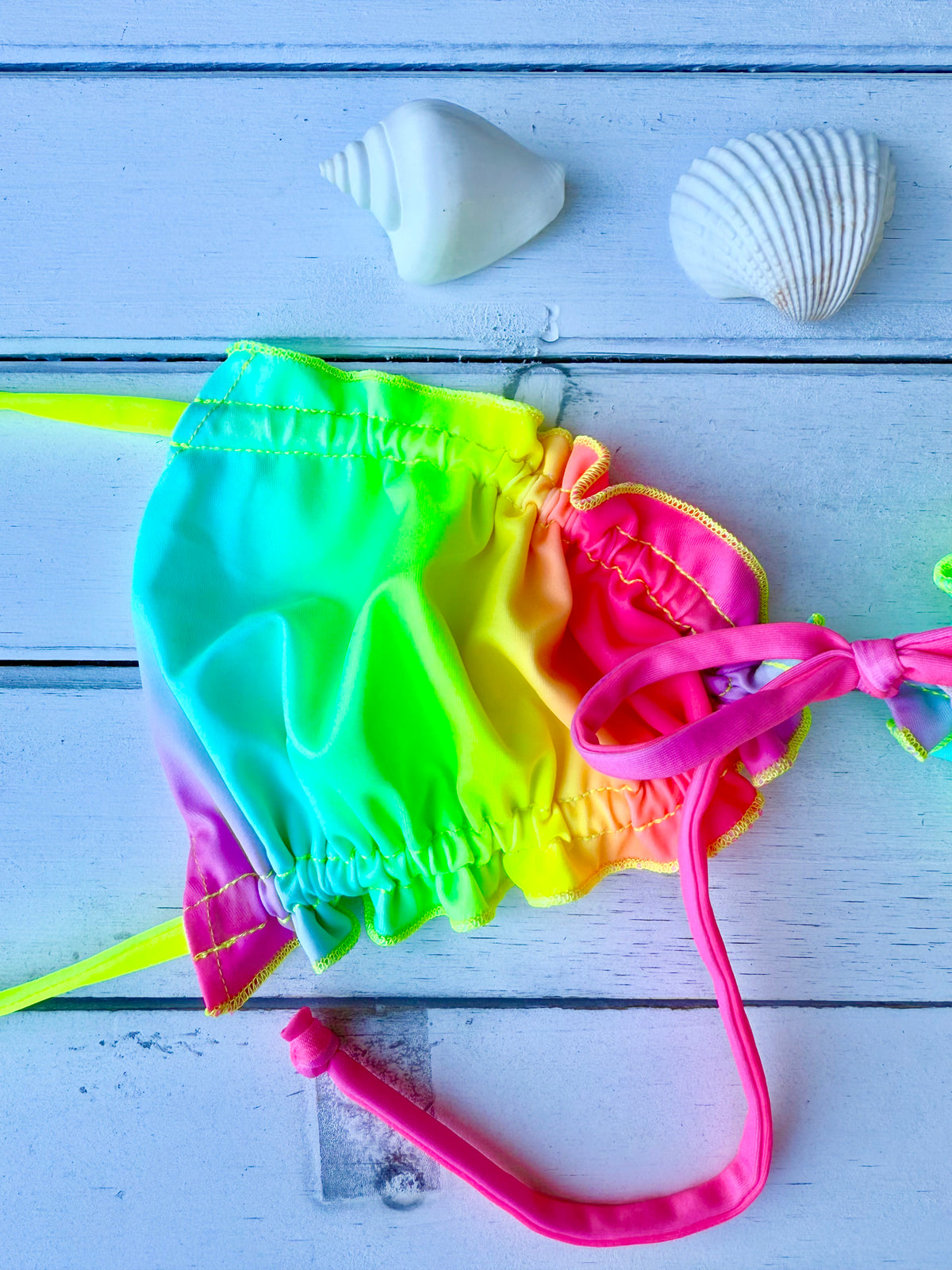Bow Tie Non Padded Bra & V-Cut Thong Bikini Set - CANDY RAINBOW