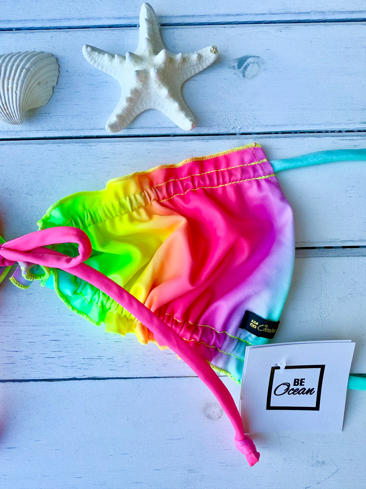 Bow Tie Non Padded Bra & V-Cut Thong Bikini Set - CANDY RAINBOW