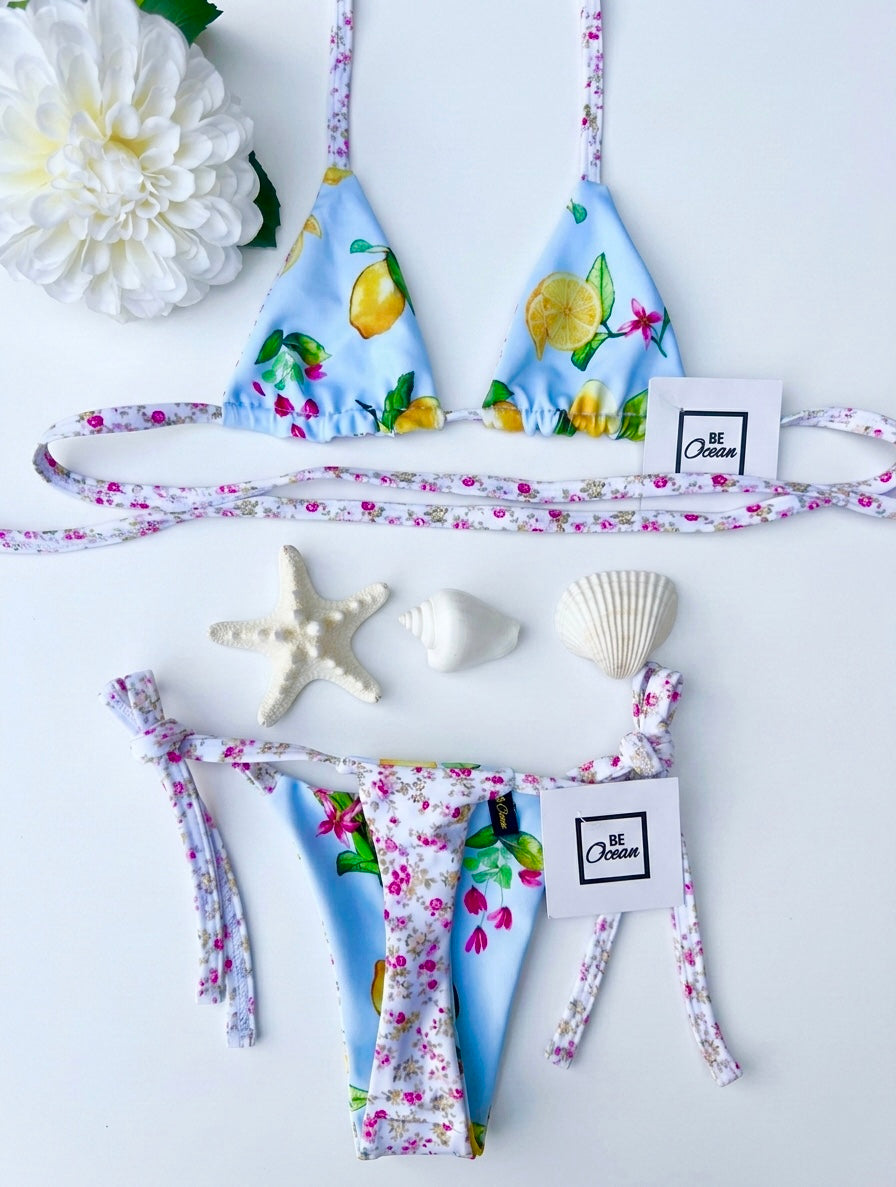 Micro Bikini One-size Thong & Non Padded Triangle Bra Reversible Set - PAMELA POSITANO