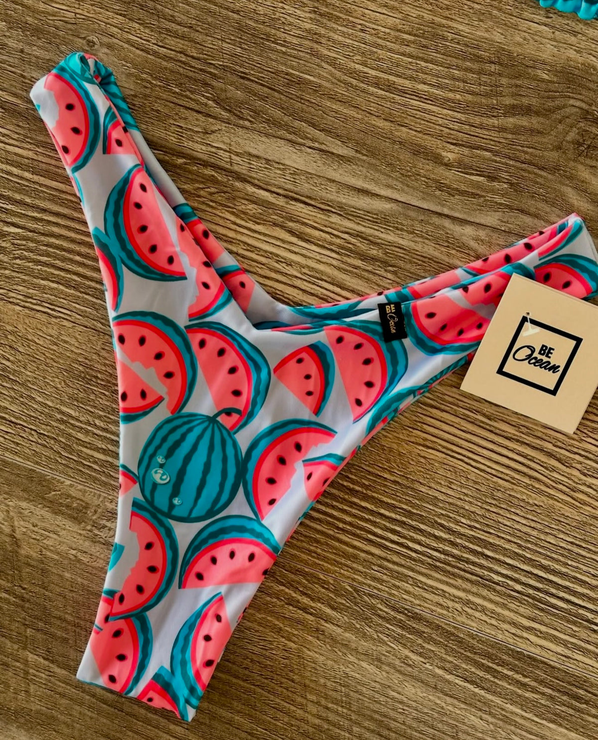V-Cut Thong & Padded Bra Bikini Set - BLUE WATERMELON