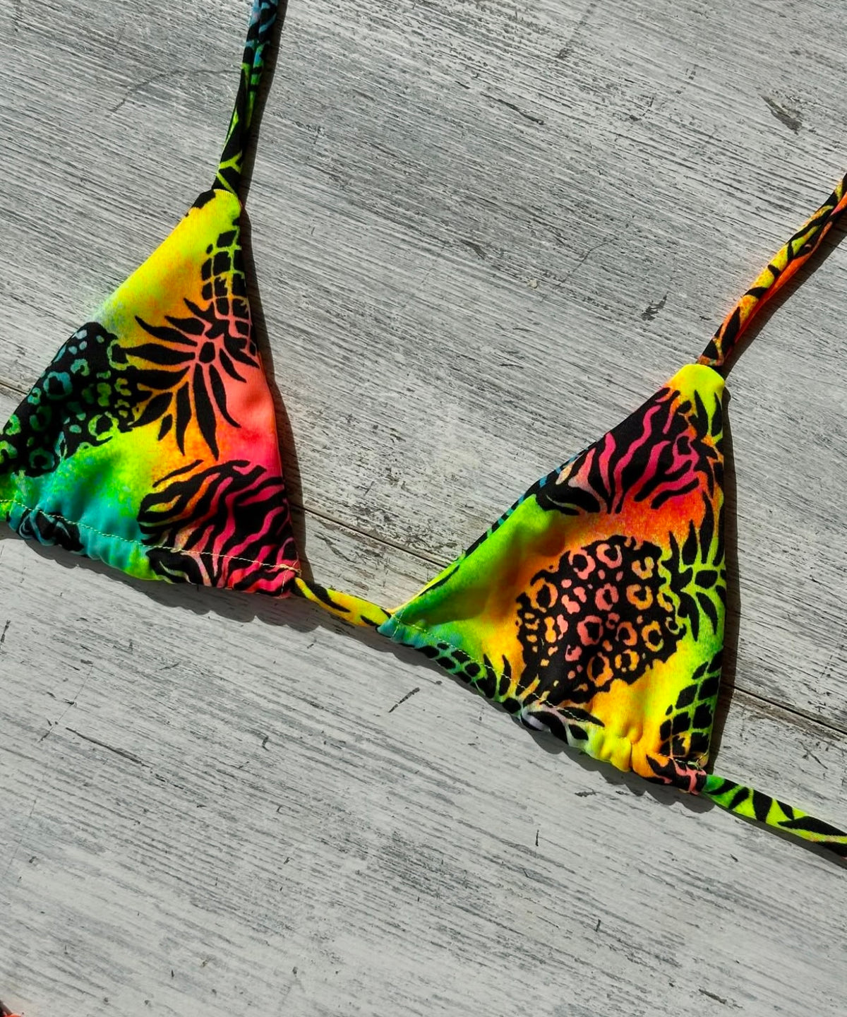 Micro Bikini One-size Thong & Non Padded Triangle Bra Set - PAMELA NEON PINEAPPLE