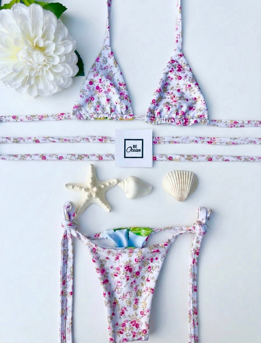 Micro Bikini One-size Thong & Non Padded Triangle Bra Reversible Set - PAMELA POSITANO