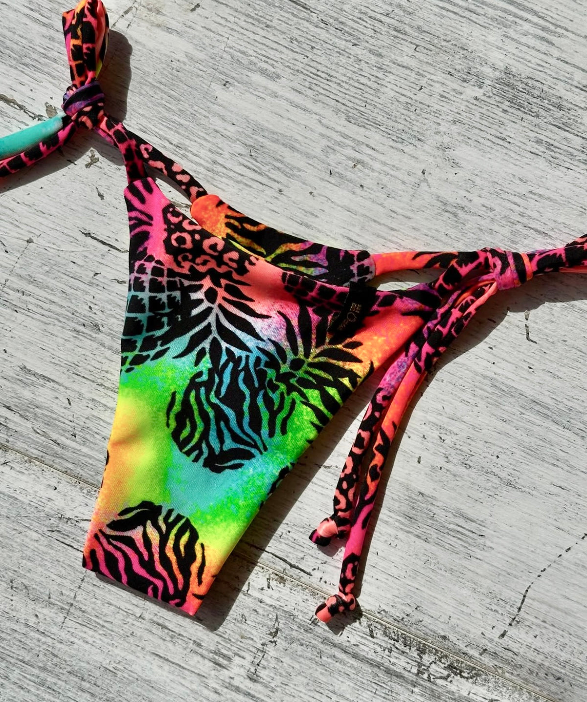 Micro Bikini One-size Thong & Non Padded Triangle Bra Set - PAMELA NEON PINEAPPLE