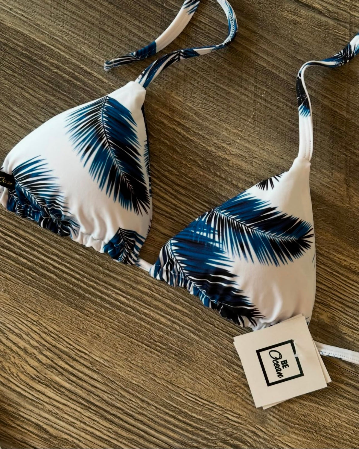 V-Cut Thong & Padded Bra Bikini Set - BLUE LEAF