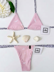 Micro Bikini One-size Thong & Non Padded Triangle Bra Reversible Set - PAMELA FREE BIRDS