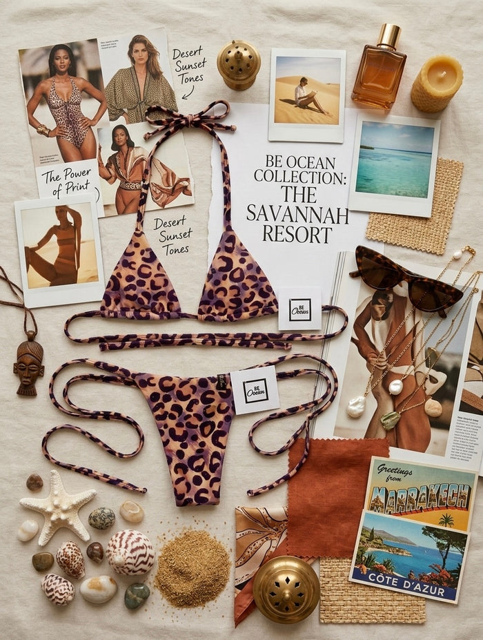 Micro Bikini One-size Thong & Non Padded Triangle Bra Set - PAMELA SMOOTH LEOPARD