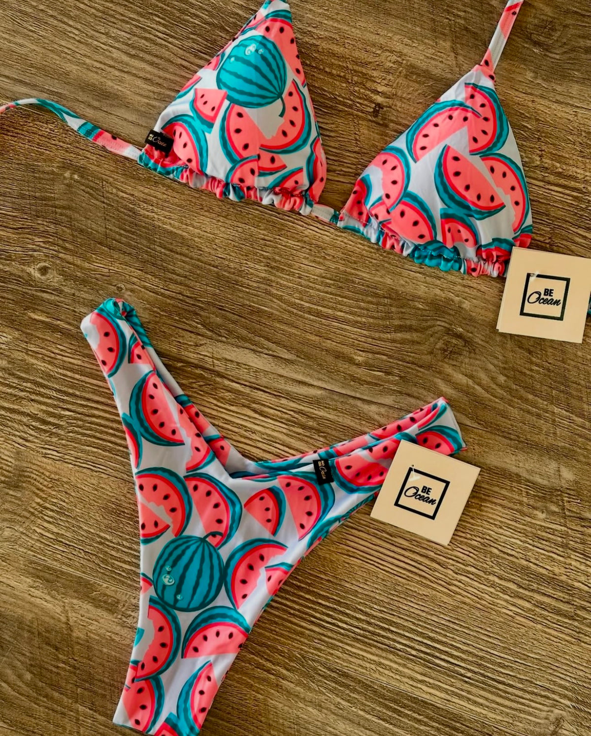 V-Cut Thong & Padded Bra Bikini Set - BLUE WATERMELON