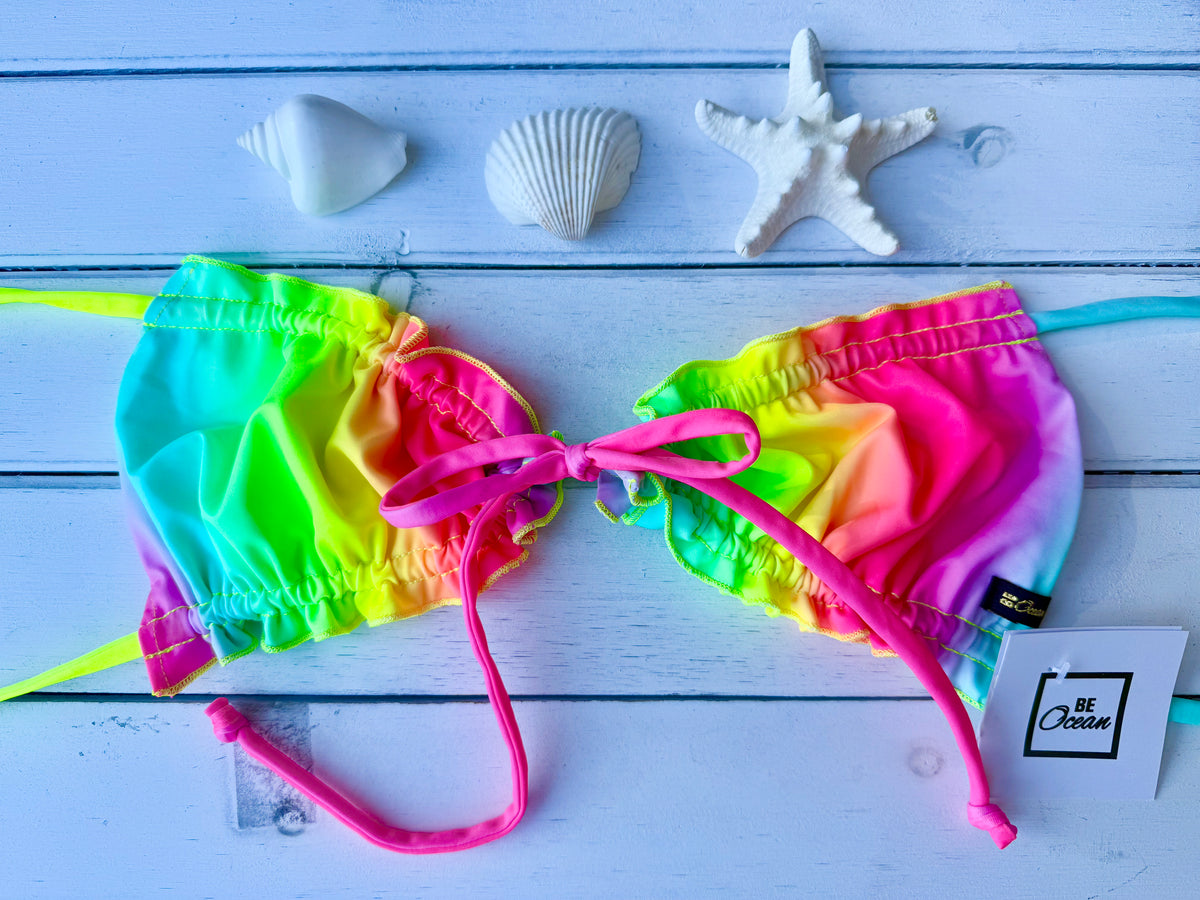 Bow Tie Non Padded Bra & V-Cut Thong Bikini Set - CANDY RAINBOW
