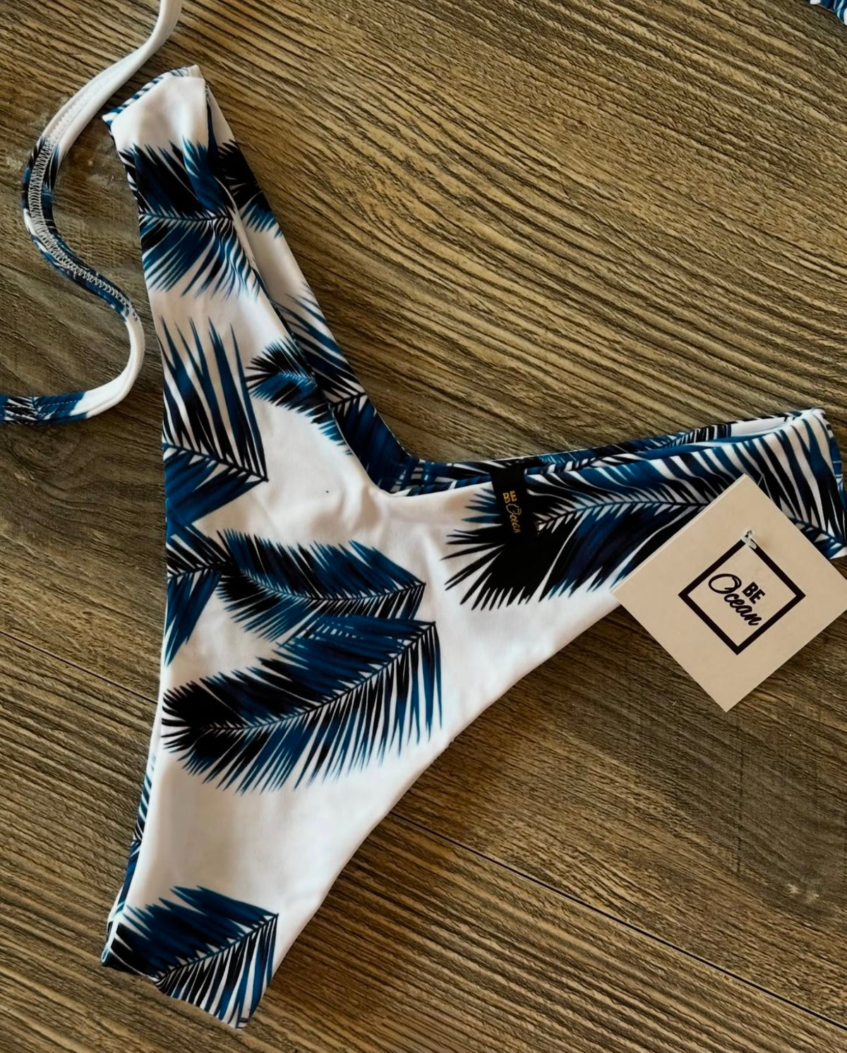V-Cut Thong & Padded Bra Bikini Set - BLUE LEAF