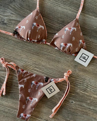 Reversible Thong & Triangle Padded Bra Bikini Set - PAMELA HORSES